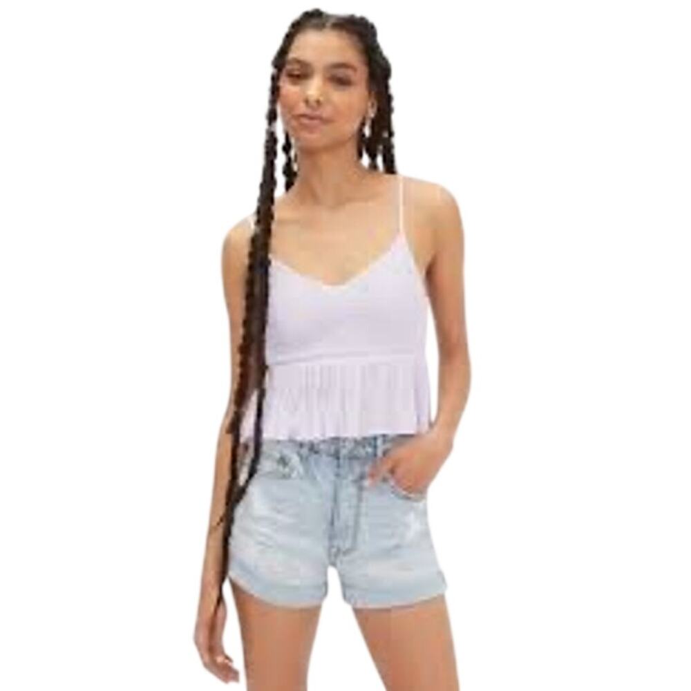 Aeropostale Shirred Gauze Cropped Babydoll Sleeveless Tank Top Purple Large